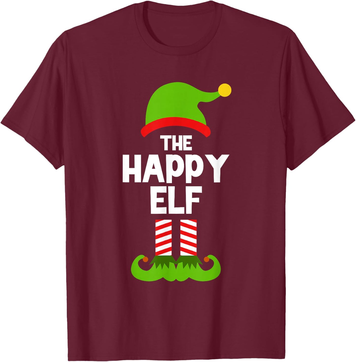 Funny The Happy Elf Christmas Family Party Pajama T-Shirt - T-Shirt | Maroon