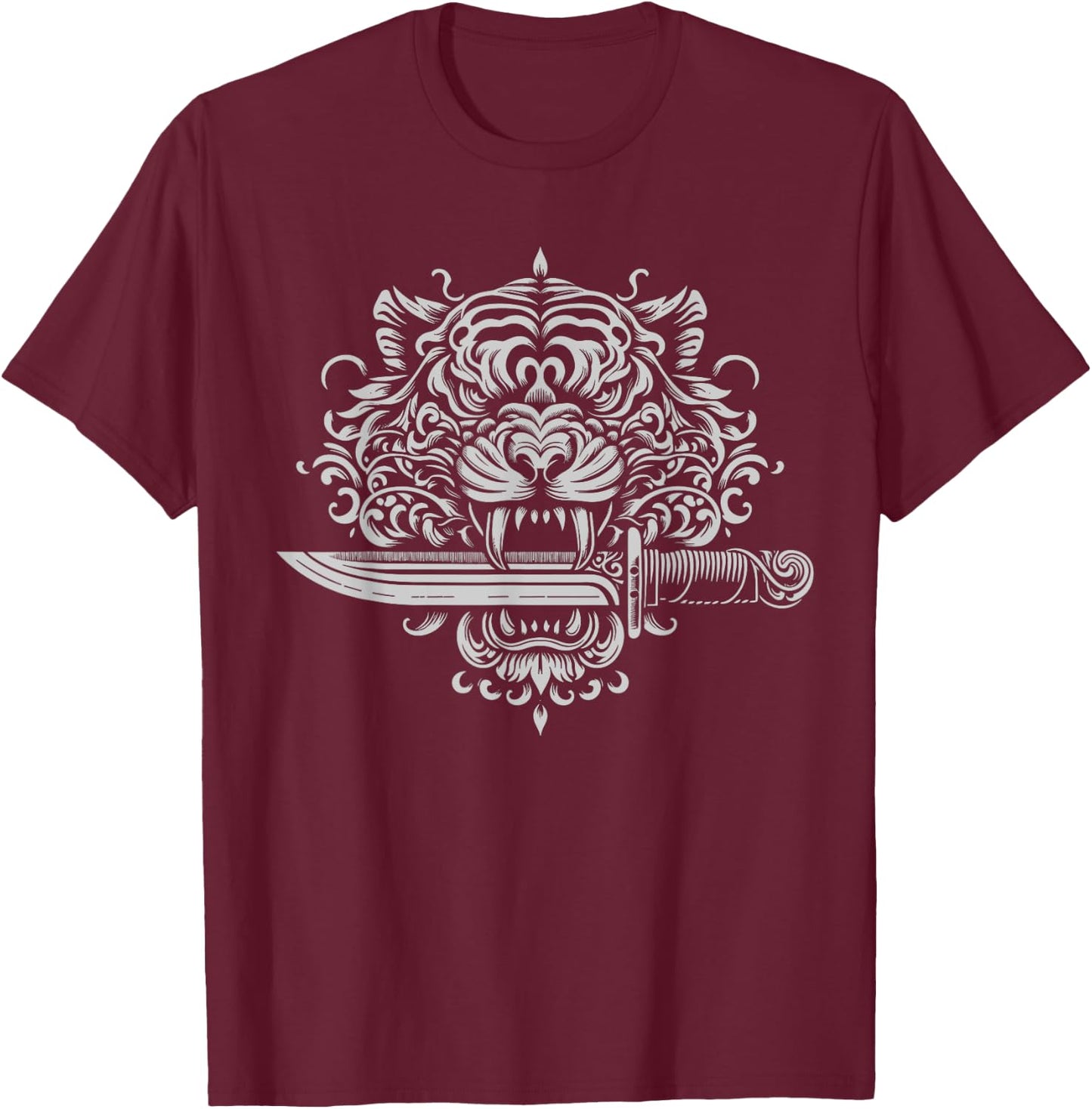 Sak Yant Muay Thai MMA Tattoo Tiger Head Knife Martial Art T-Shirt - T-Shirt | Maroon