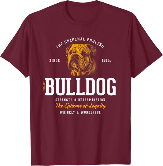 Vintage Styled Retro English Bulldog Women Girls Kids T-Shirt - T-Shirt | Maroon