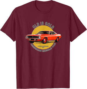 Plymouth Barracuda American Muscle Car 60s 70s Old is Gold T-Shirt - T-Shirt | Maroon