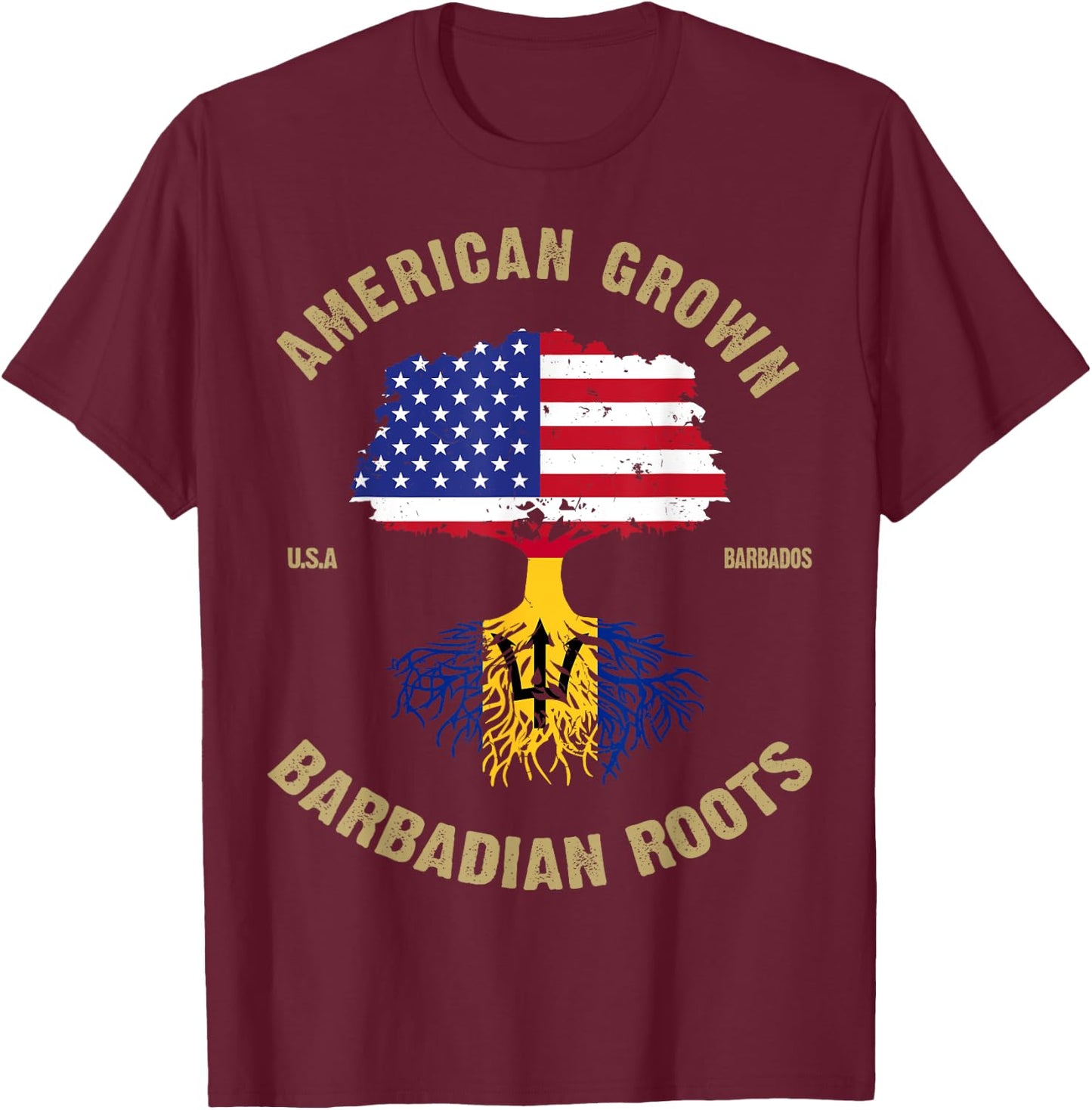Barbados Bajan Barbadian Heritage Proud Half Barbadian Flag T-Shirt - T-Shirt | Maroon