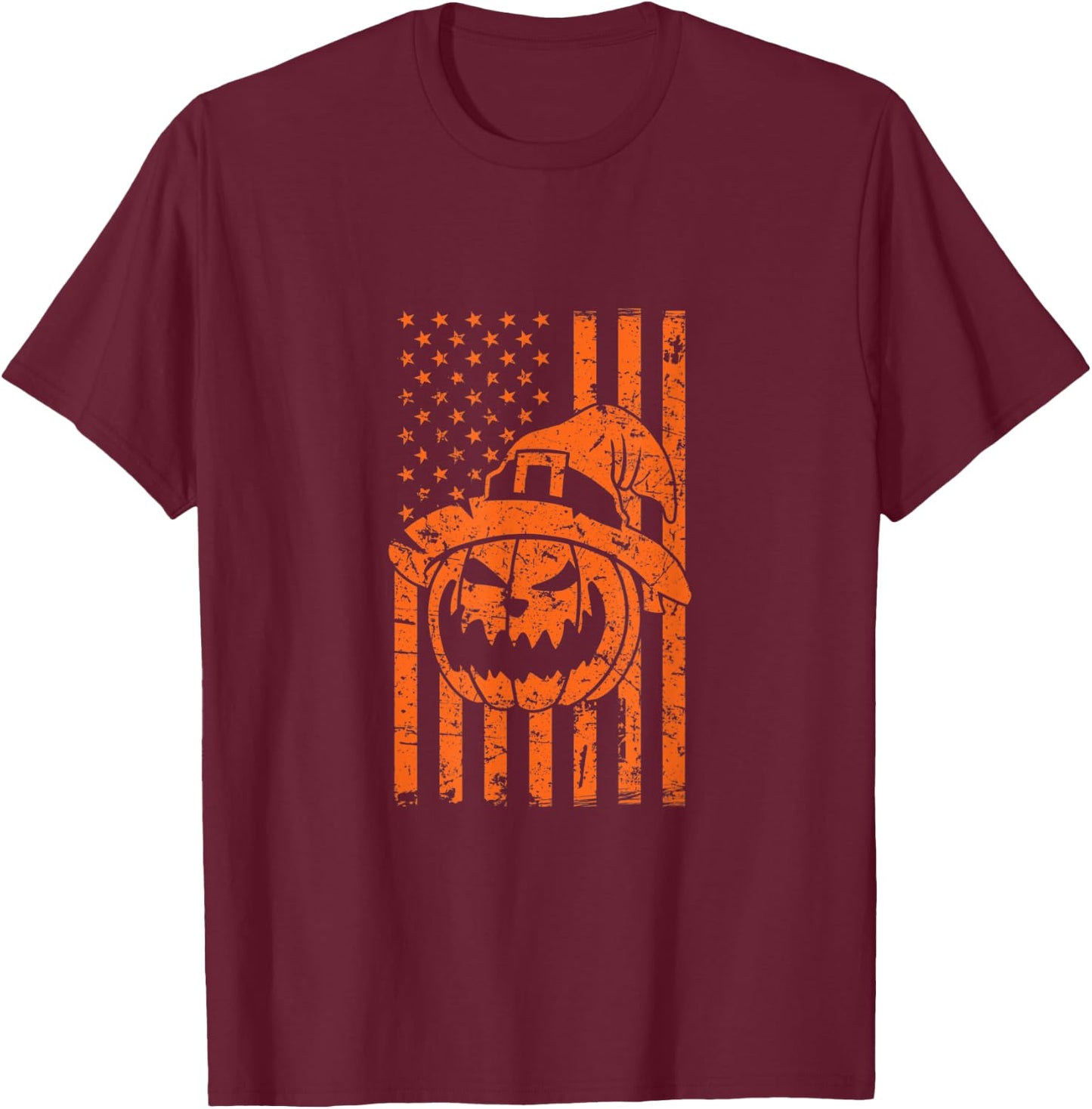 Grunge American flag with Pumpkin Halloween Kids Men T-Shirt - T-Shirt | Maroon