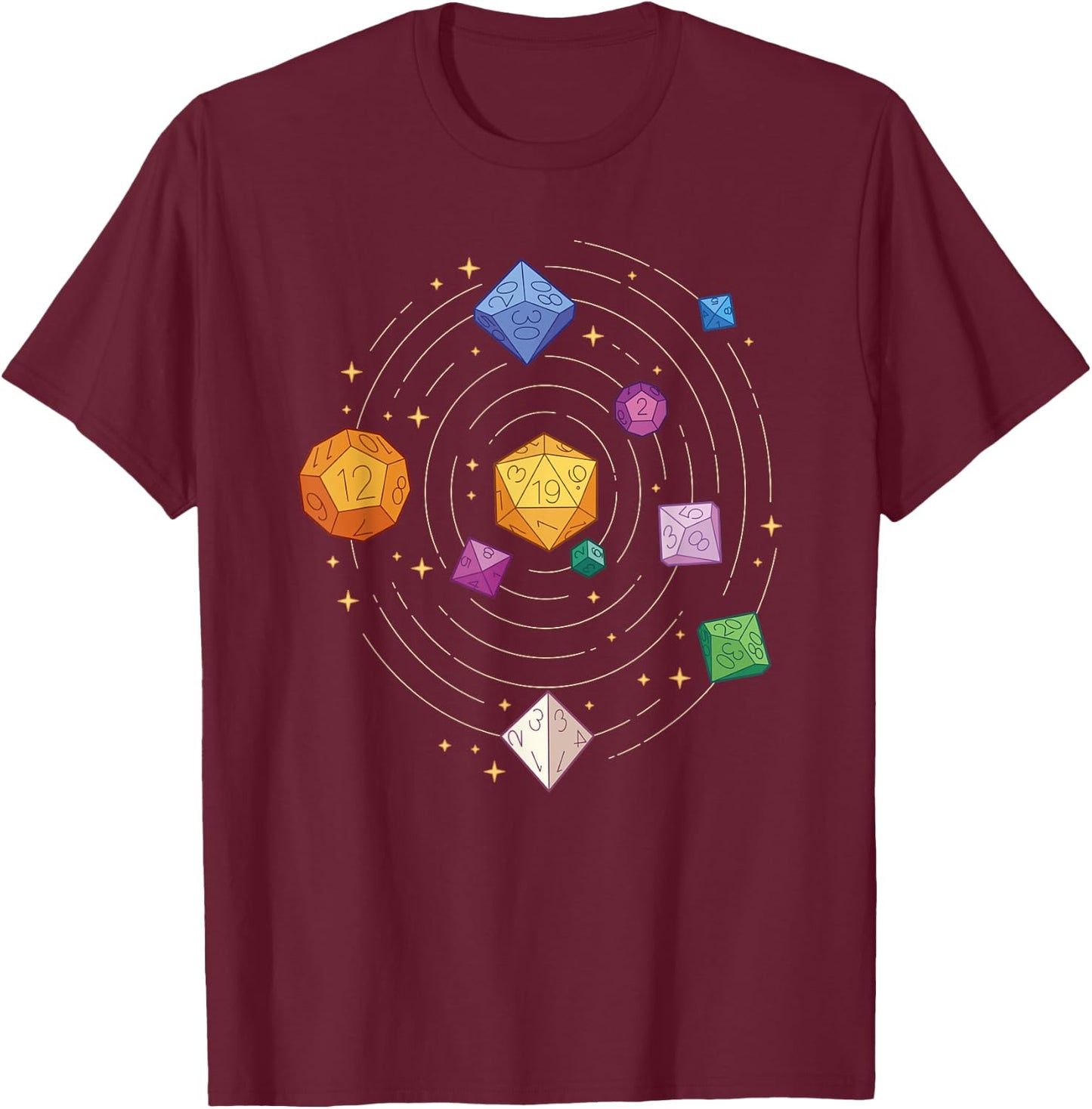 Roleplaying Games, Rotating Dice in Space RPG T-Shirt - T-Shirt | Maroon