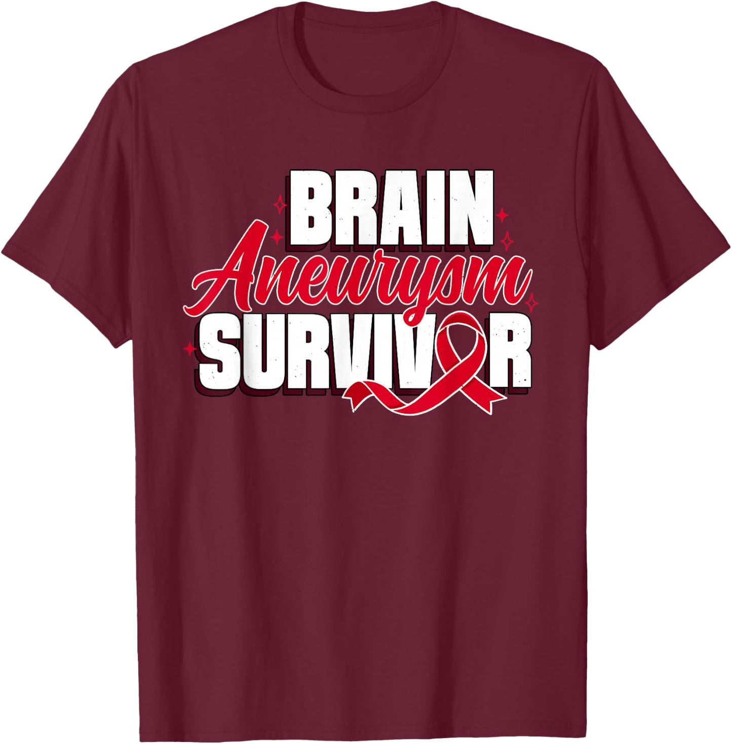 Brain Aneurysm Survivor Recovery Red Ribbon Awareness T-Shirt - T-Shirt | Maroon