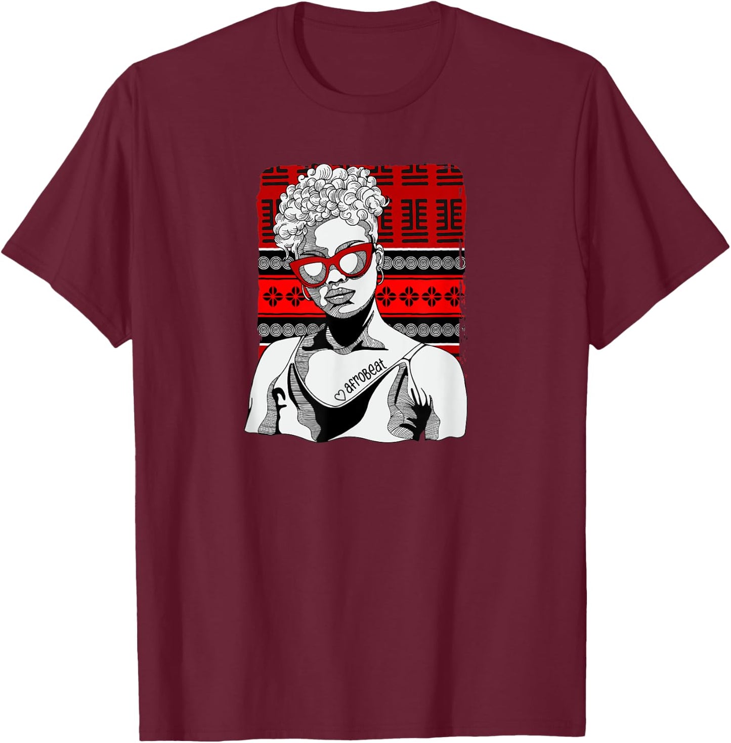 Woman with Afrobeat Tattoo T-Shirt - T-Shirt | Maroon