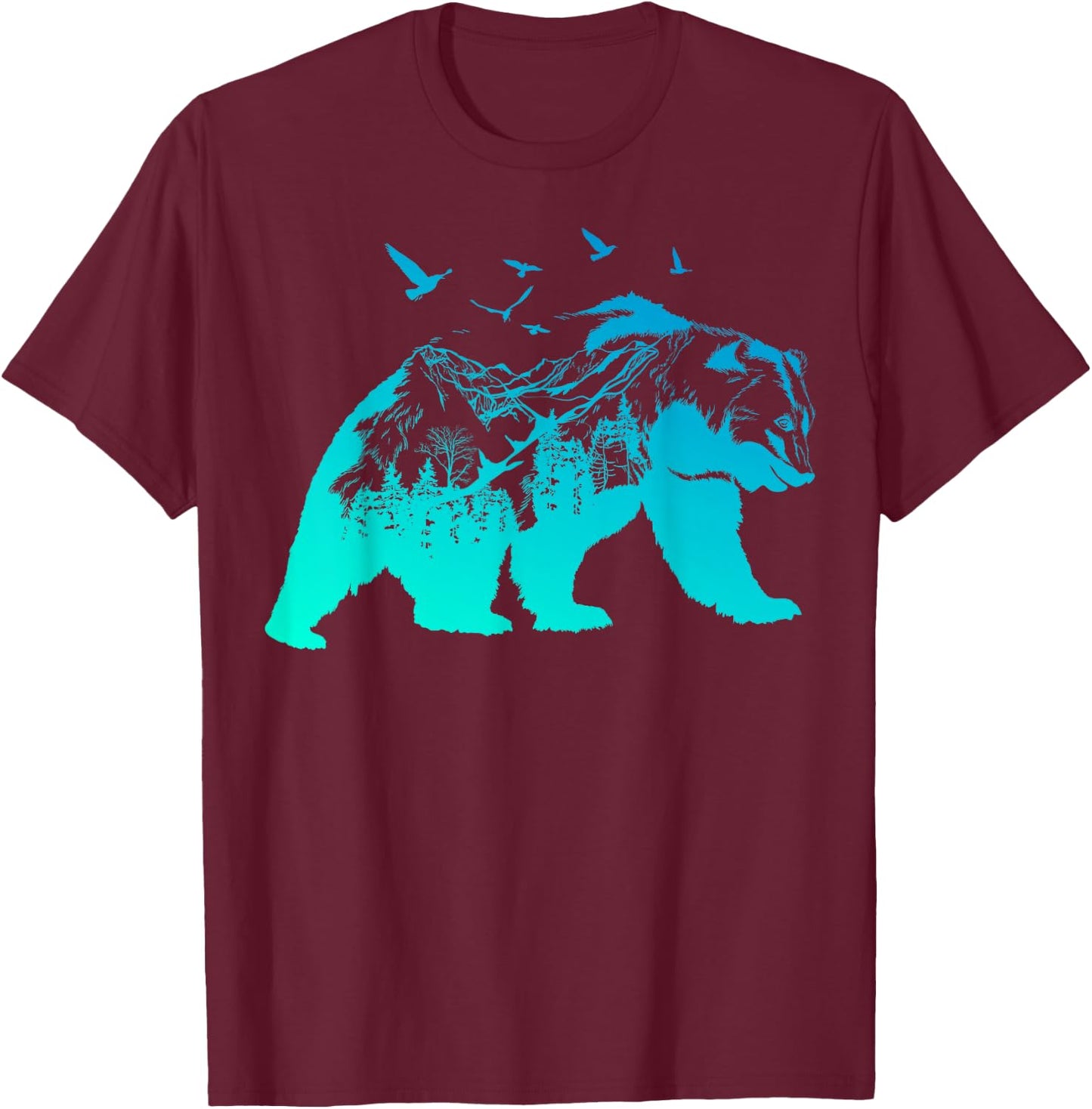 Bear Nature Outdoor Mountains Forest Trees Bear Wildlife T-Shirt - T-Shirt | Maroon