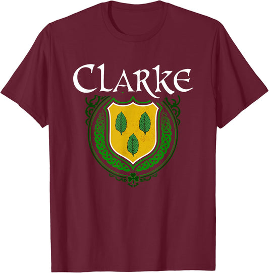 Clarke Surname Irish Clan Tartan Badge Ireland T-Shirt - T-Shirt | Maroon