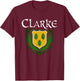 Clarke Surname Irish Clan Tartan Badge Ireland T-Shirt - T-Shirt | Maroon
