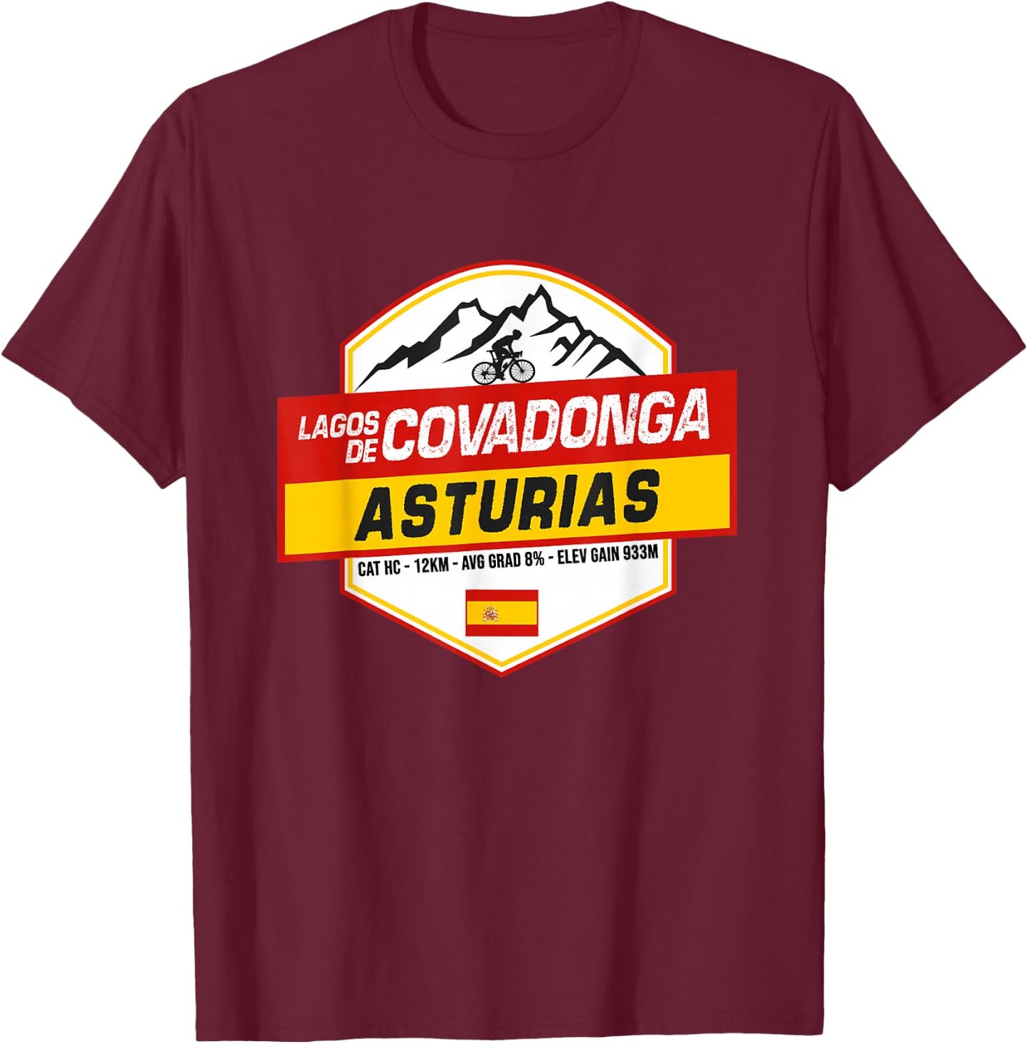 Lagos de Covadonga Cyclist Catalonia Spain Cycling Holiday T-Shirt - T-Shirt | Maroon