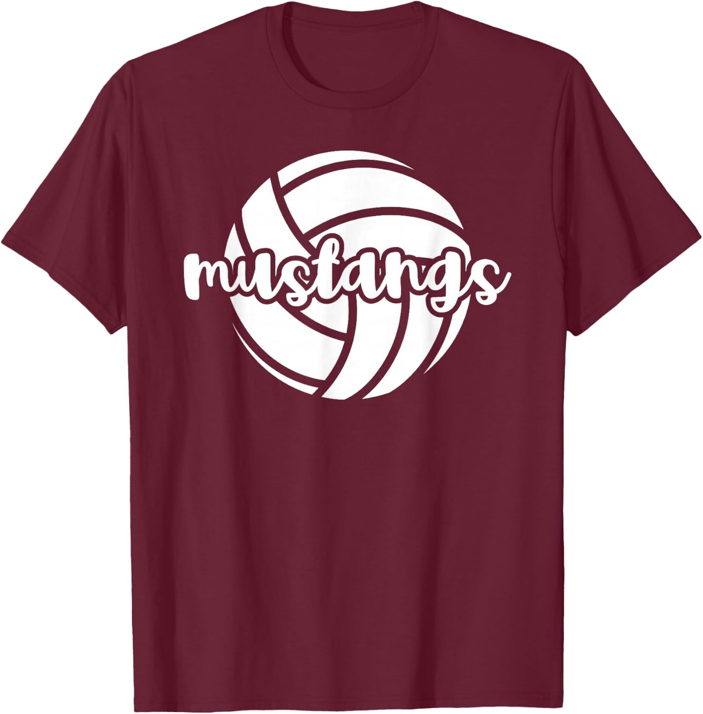 Mustangs Volleyball Team Mascot School Spirit Game Night T-Shirt - T-Shirt | Maroon
