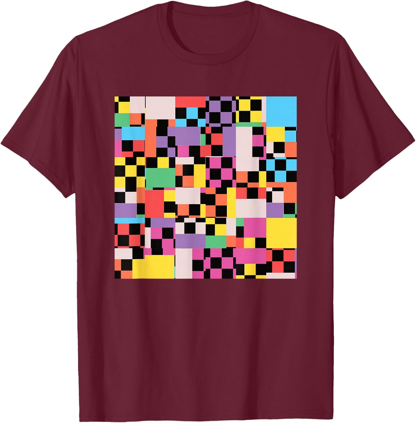 Retro Colorful Checkered Pattern Checkerboard Men Women T-Shirt - T-Shirt | Maroon