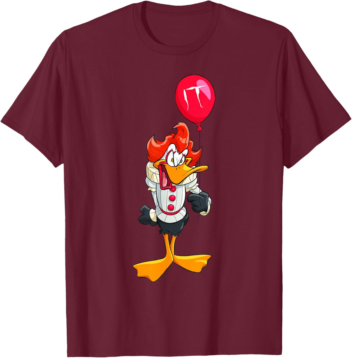 WB 100 Looney Tunes Halloween Daffy Duck Pennywise Costume T-Shirt - T-Shirt | Maroon