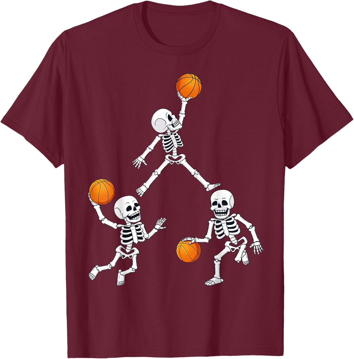 Basketball Halloween Skeleton Dunking Dribble Boys Kids Teen T-Shirt - T-Shirt | Maroon