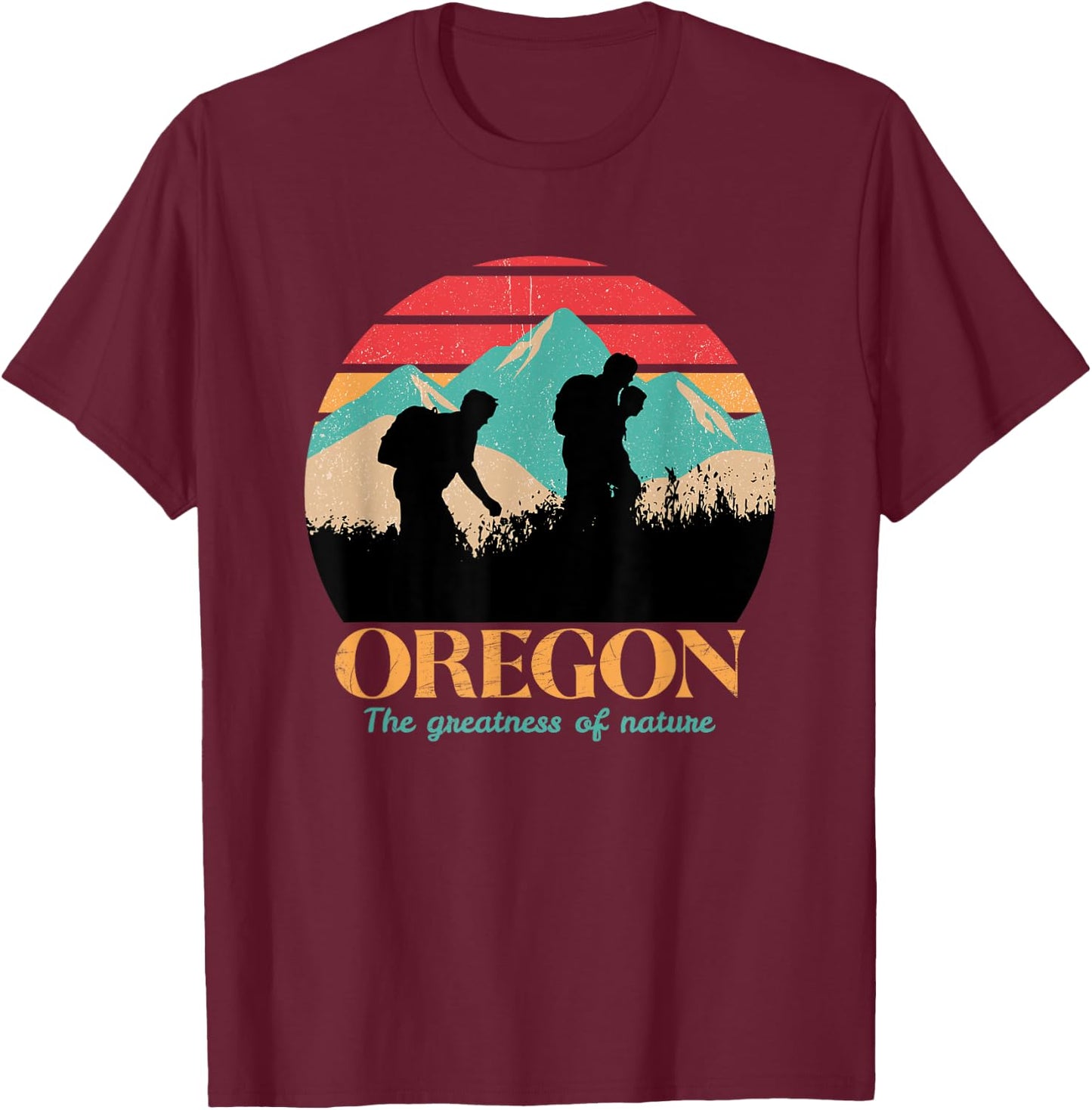 Oregon Hiking Mountains - Retro Aesthetic Design - Classic T-Shirt - T-Shirt | Maroon