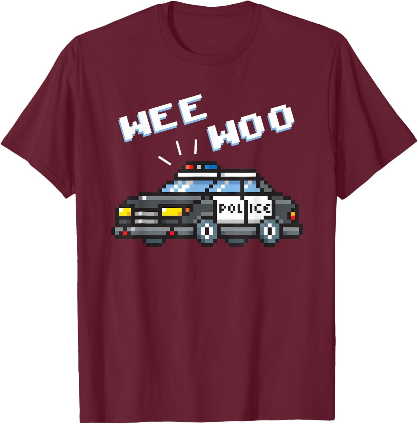 Wee Woo Pixelate Style Art Police Car T-Shirt - T-Shirt | Maroon