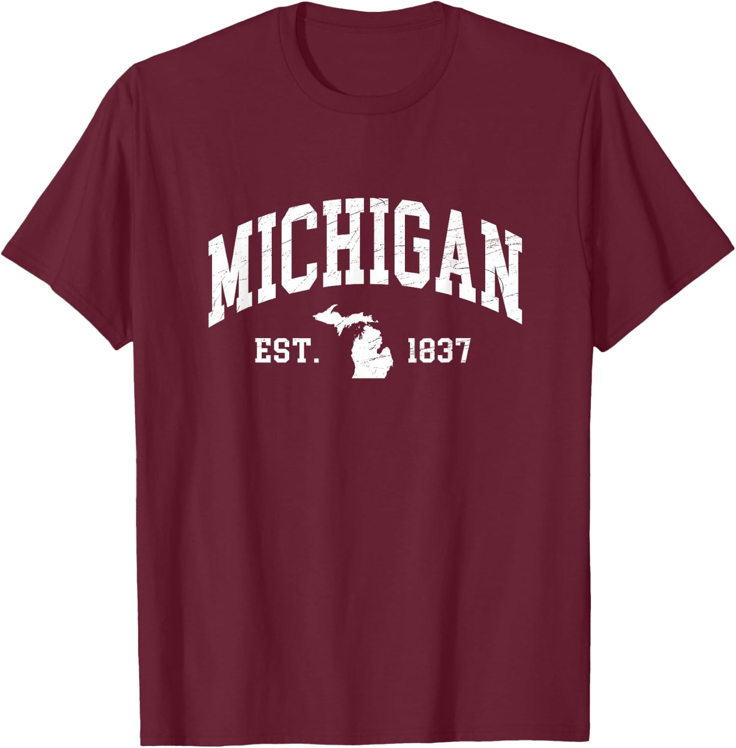 Michigan - Est. 1837 - Distressed/Worn Design - Classic T-Shirt - T-Shirt | Maroon