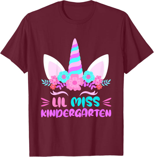 Lil Miss Kindergarten Girls First Day Of Kindergarten T-Shirt - T-Shirt | Maroon