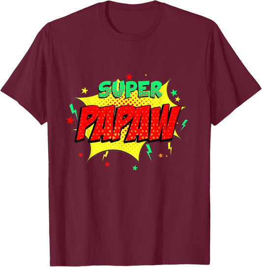 Super Papaw Comic Themed Style Superhero Fathers Day T-Shirt - T-Shirt | Maroon
