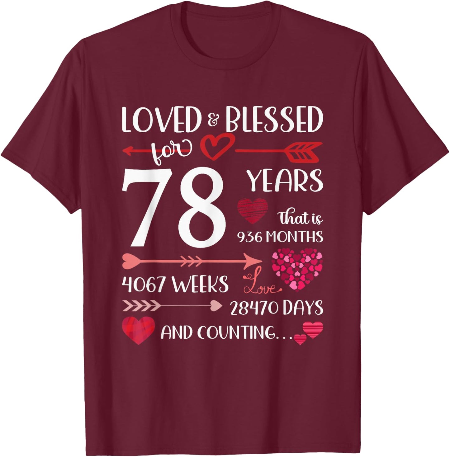 Loved And Blessed For 78 Years Old 78th Birthday Mothers Day T-Shirt - T-Shirt | Maroon