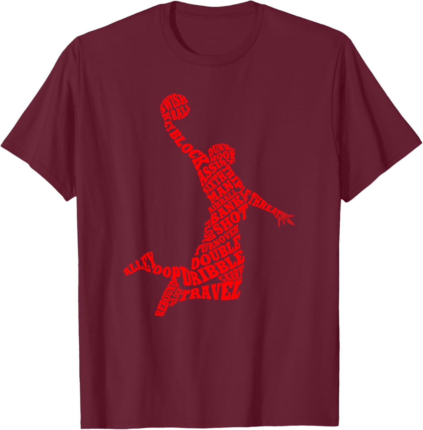 Basketball Player Typography Word Art T-Shirt - T-Shirt | Maroon