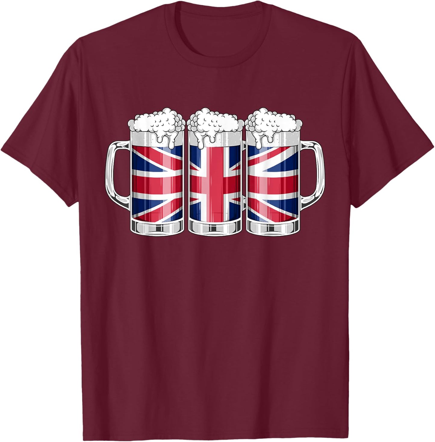 Beer British Shirt - Beer United Kingdom Flag Patriotic Men T-Shirt - T-Shirt | Maroon