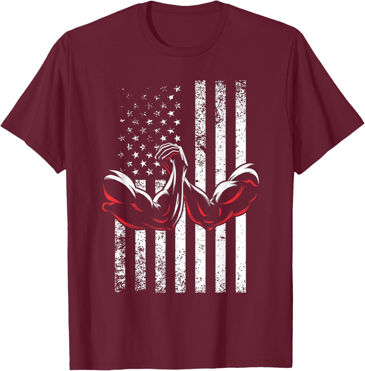 USA Flag Arm Wrestling Table Patriotic Armwrestling Machine T-Shirt - T-Shirt | Maroon