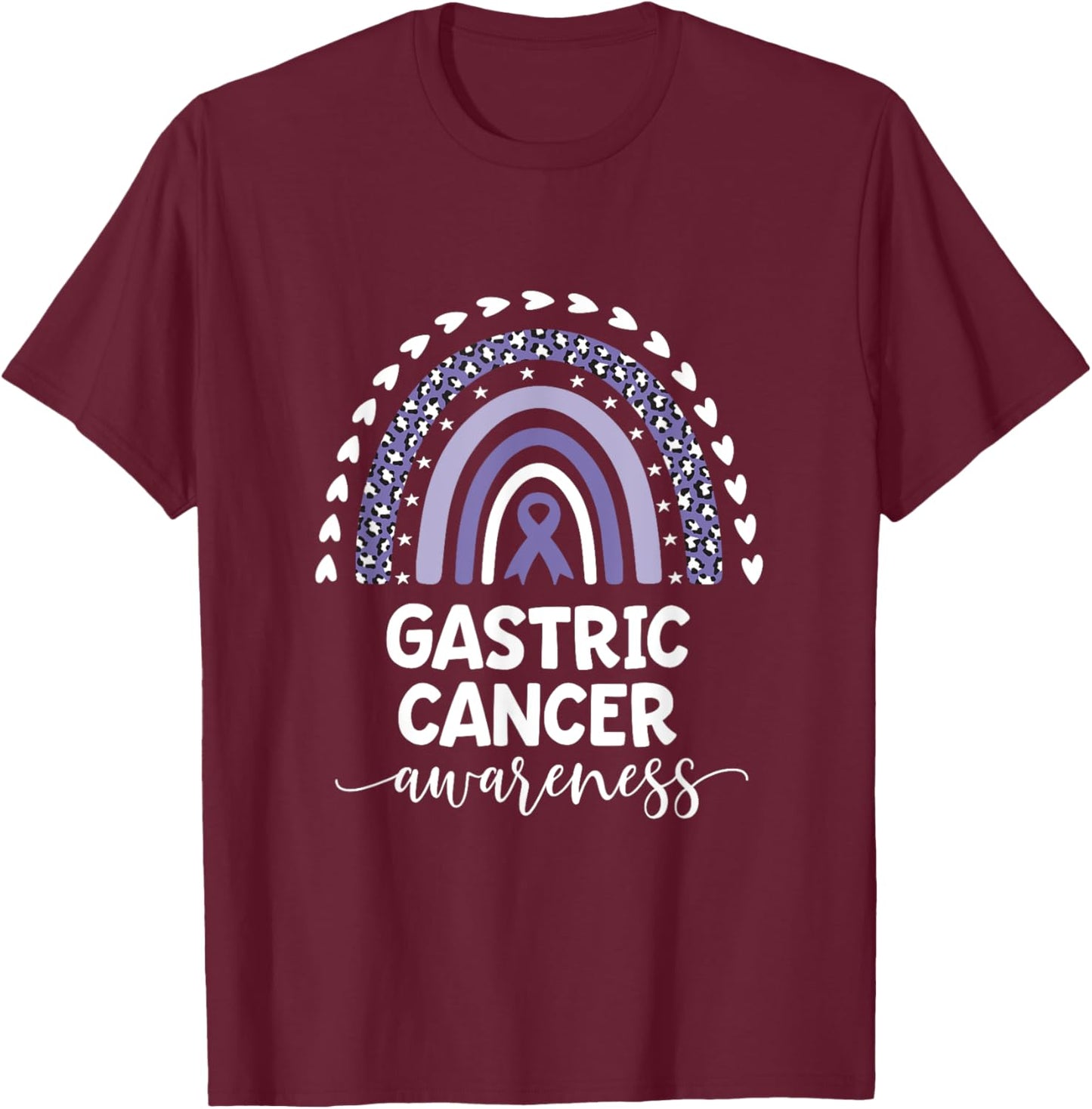 Purple Rainbow Ribbon Love Support Gastric Cancer Awareness T-Shirt - T-Shirt | Maroon