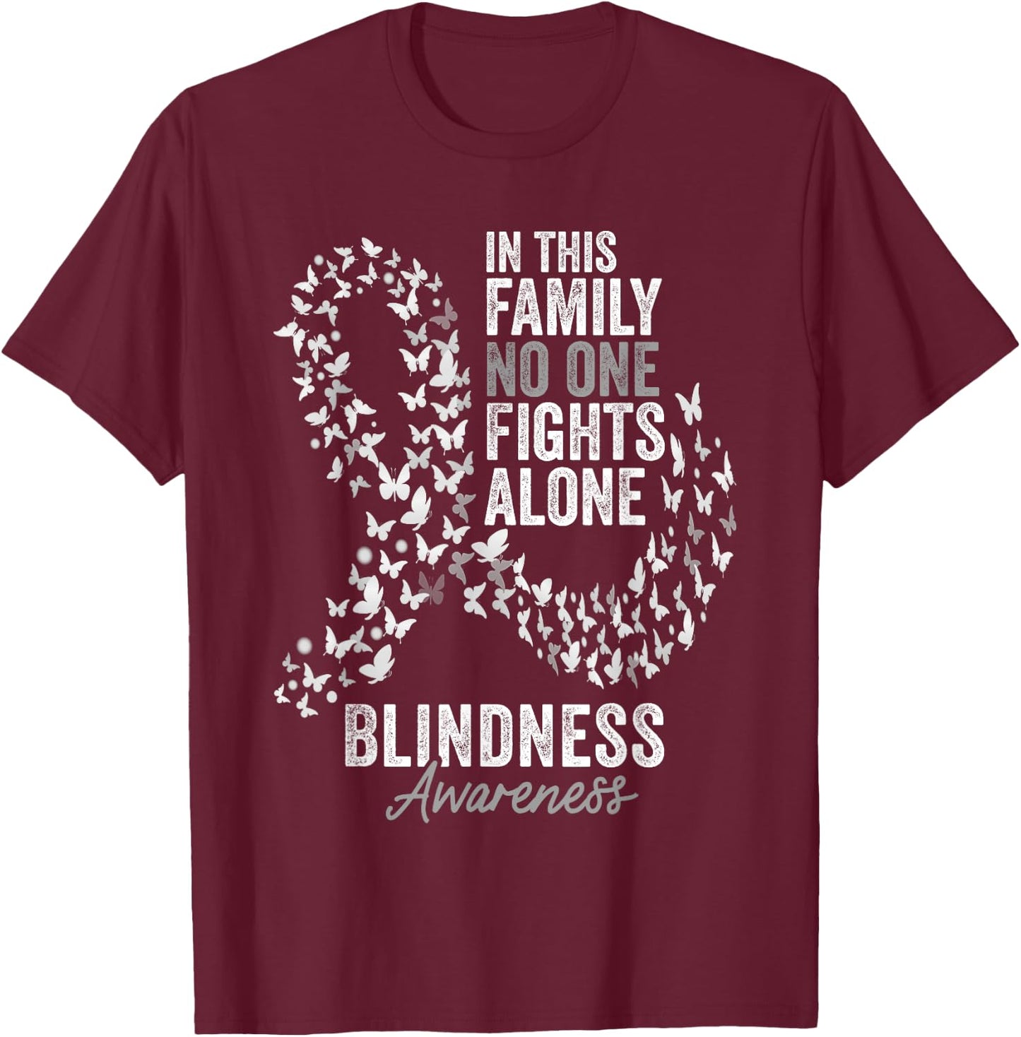 Blindness Awareness Month Butterflies White Ribbon T-Shirt - T-Shirt | Maroon
