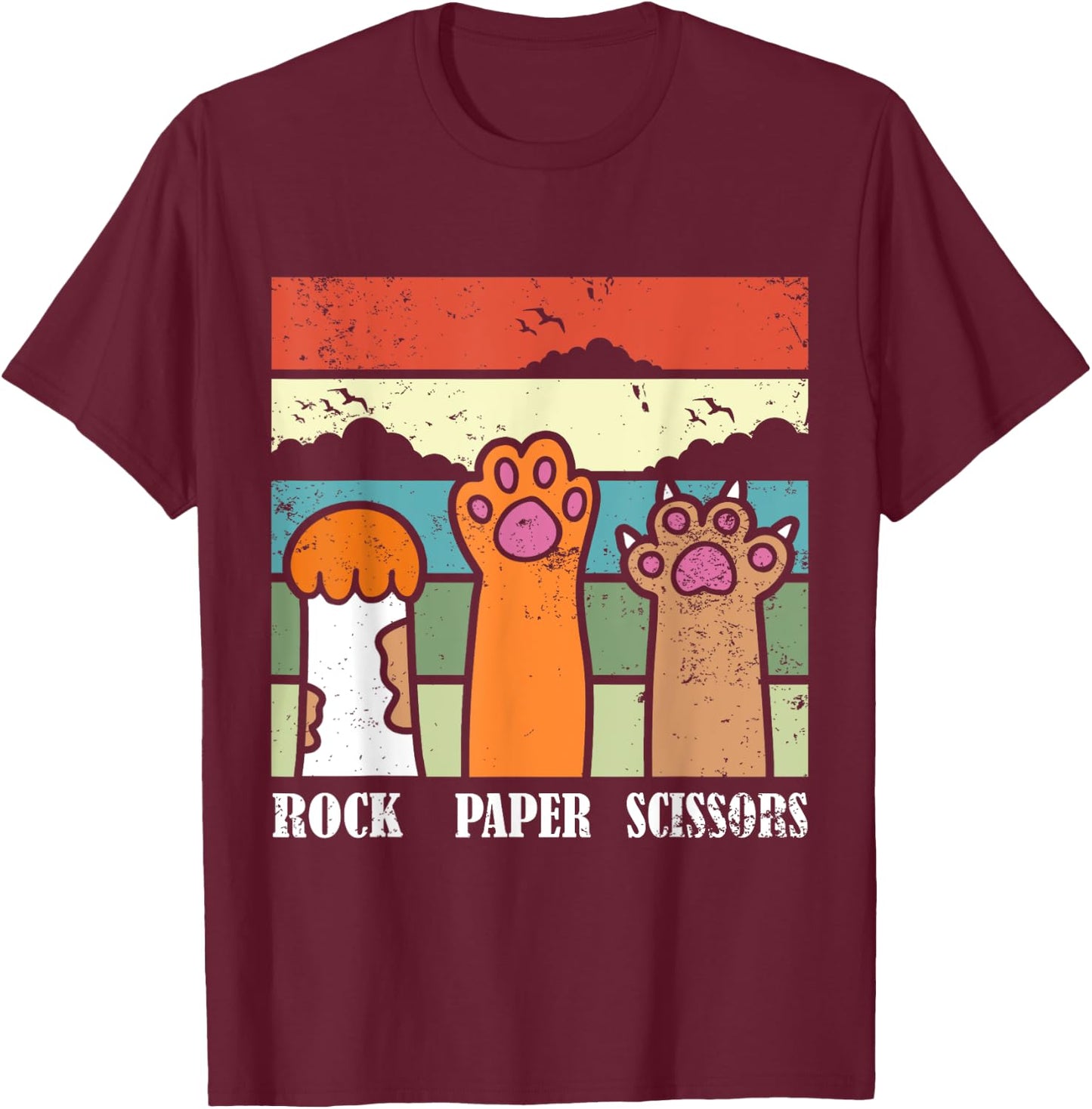 Rock Paper Scissors Game Kitten Lover Animal Paws Cat T-Shirt - T-Shirt | Maroon
