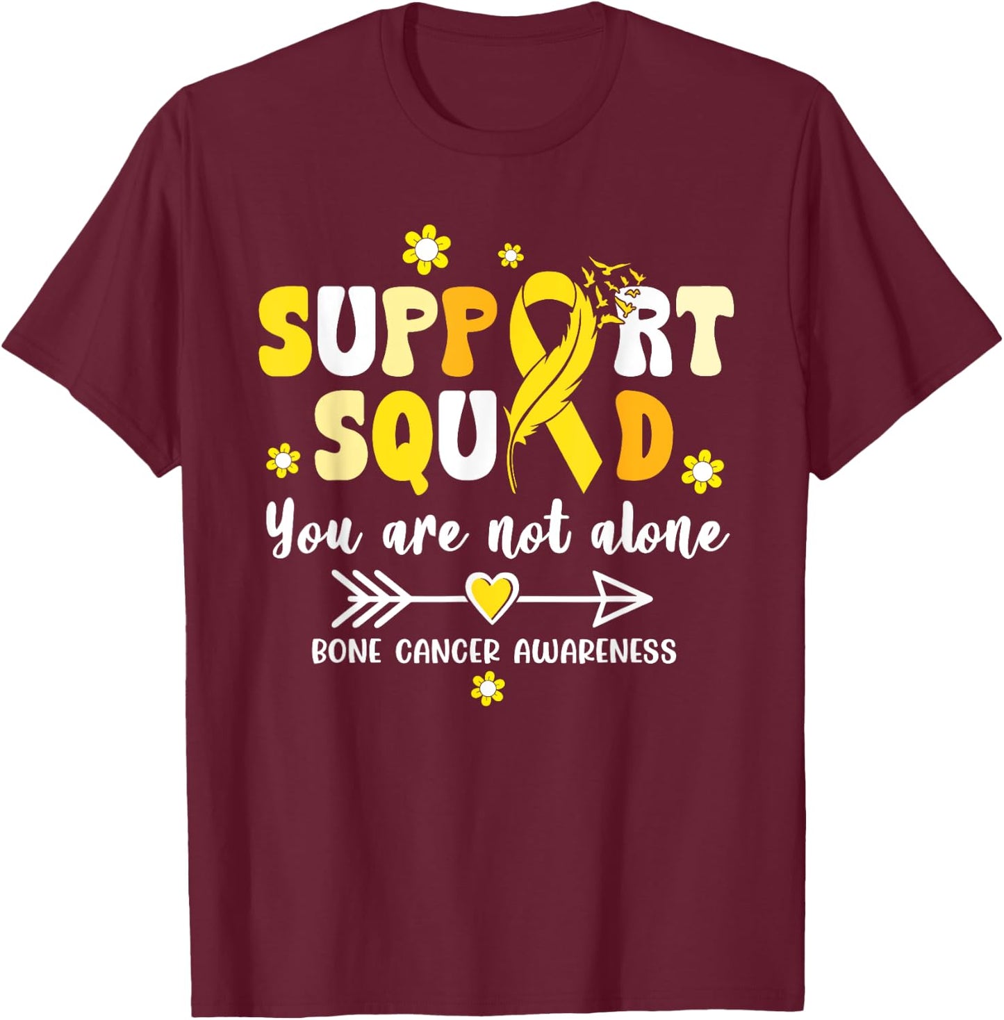 Groovy Support Squad Yellow Ribbon Bone Cancer Awareness T-Shirt - T-Shirt | Maroon