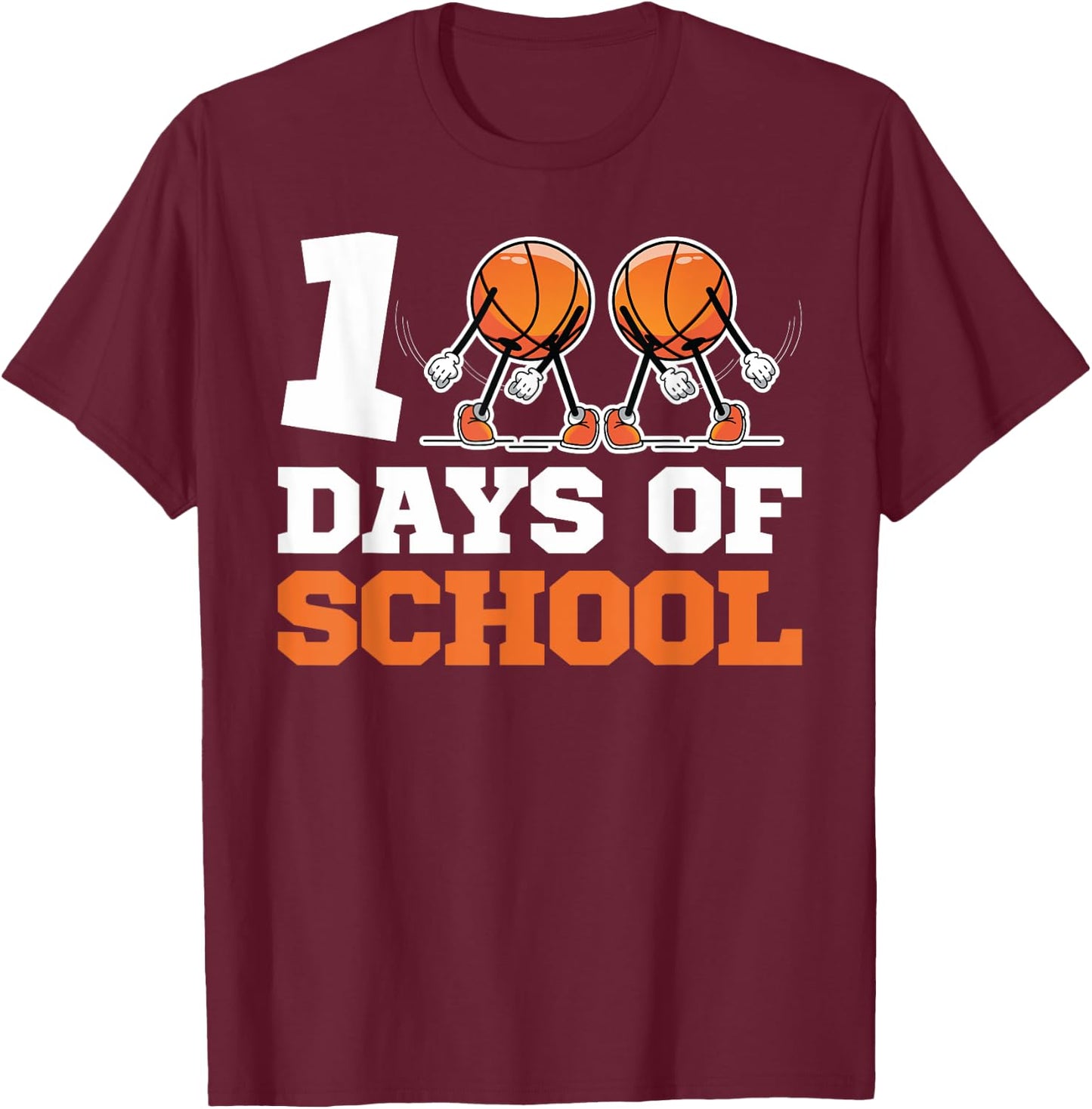 100th Day of School Basketball Kids 100 Days Of School T-Shirt - T-Shirt | Maroon