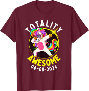 Solar Eclipse Totality Awesome 04-08-2024 Dabbing Unicorn T-Shirt - T-Shirt | Maroon