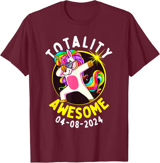 Solar Eclipse Totality Awesome 04-08-2024 Dabbing Unicorn T-Shirt - T-Shirt | Maroon