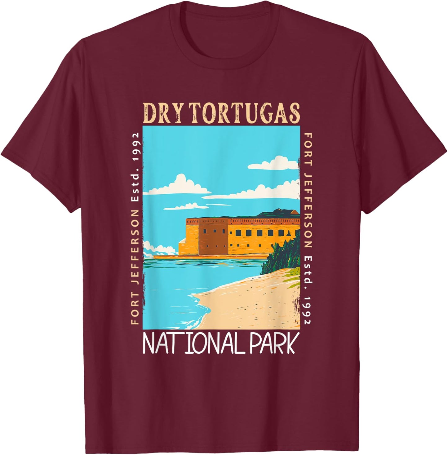 Dry Tortugas National Park Florida Distressed Vintage T-Shirt - T-Shirt | Maroon