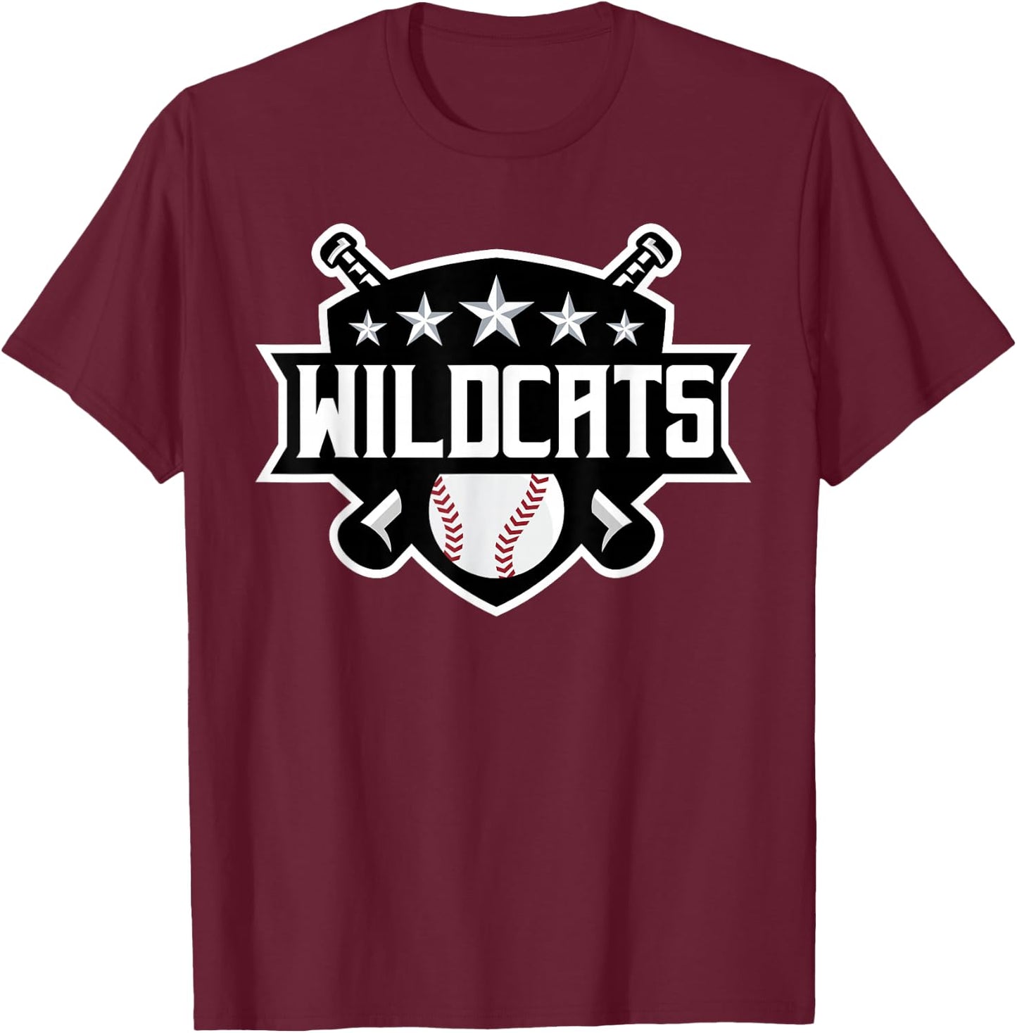 Wildcats Baseball Sports Game Day Spirit Print Stars Mom Dad T-Shirt - T-Shirt | Maroon