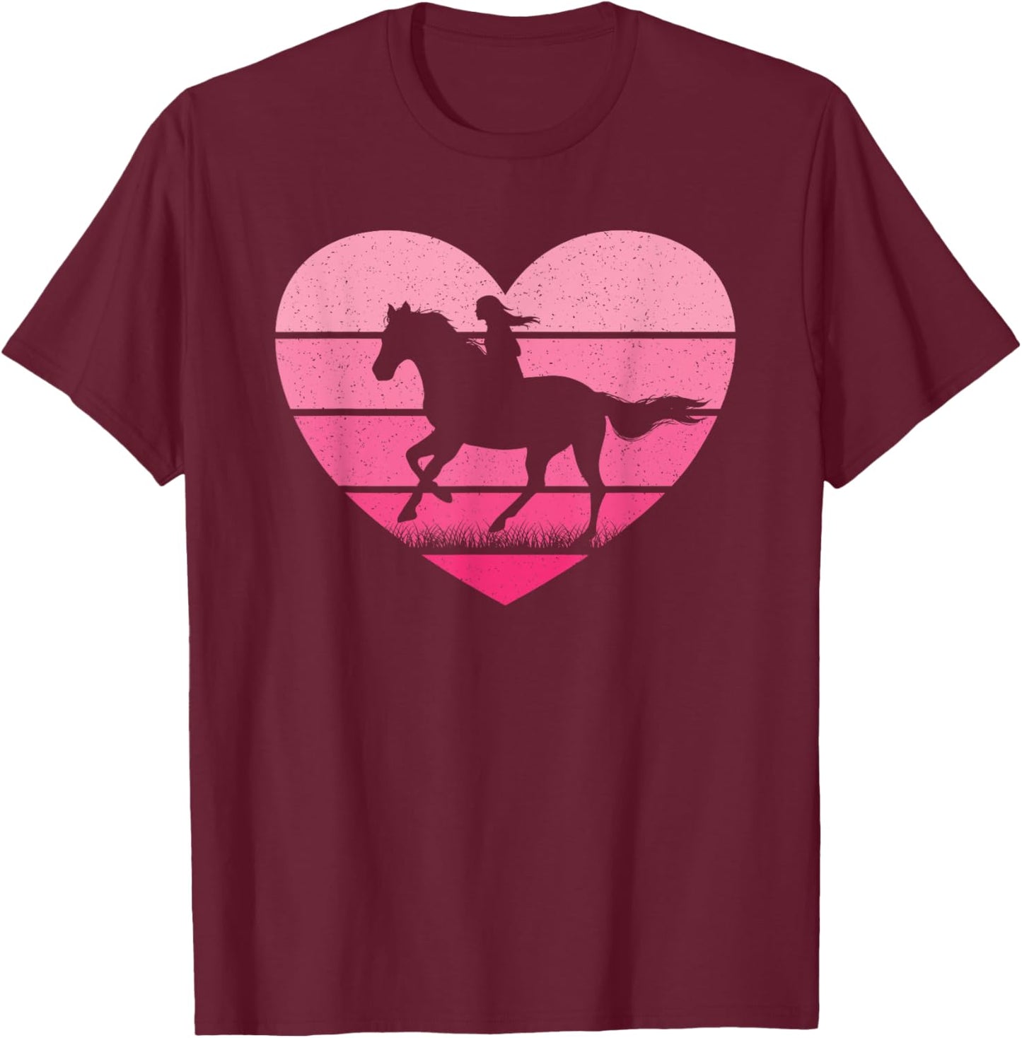 Cute Pink Retro Horse Heart Horseback Riding Horse Western T-Shirt - T-Shirt | Maroon