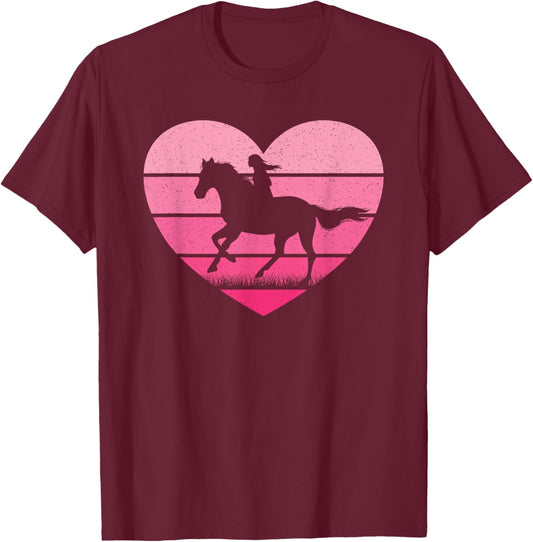 Cute Pink Retro Horse Heart Horseback Riding Horse Western T-Shirt - T-Shirt | Maroon