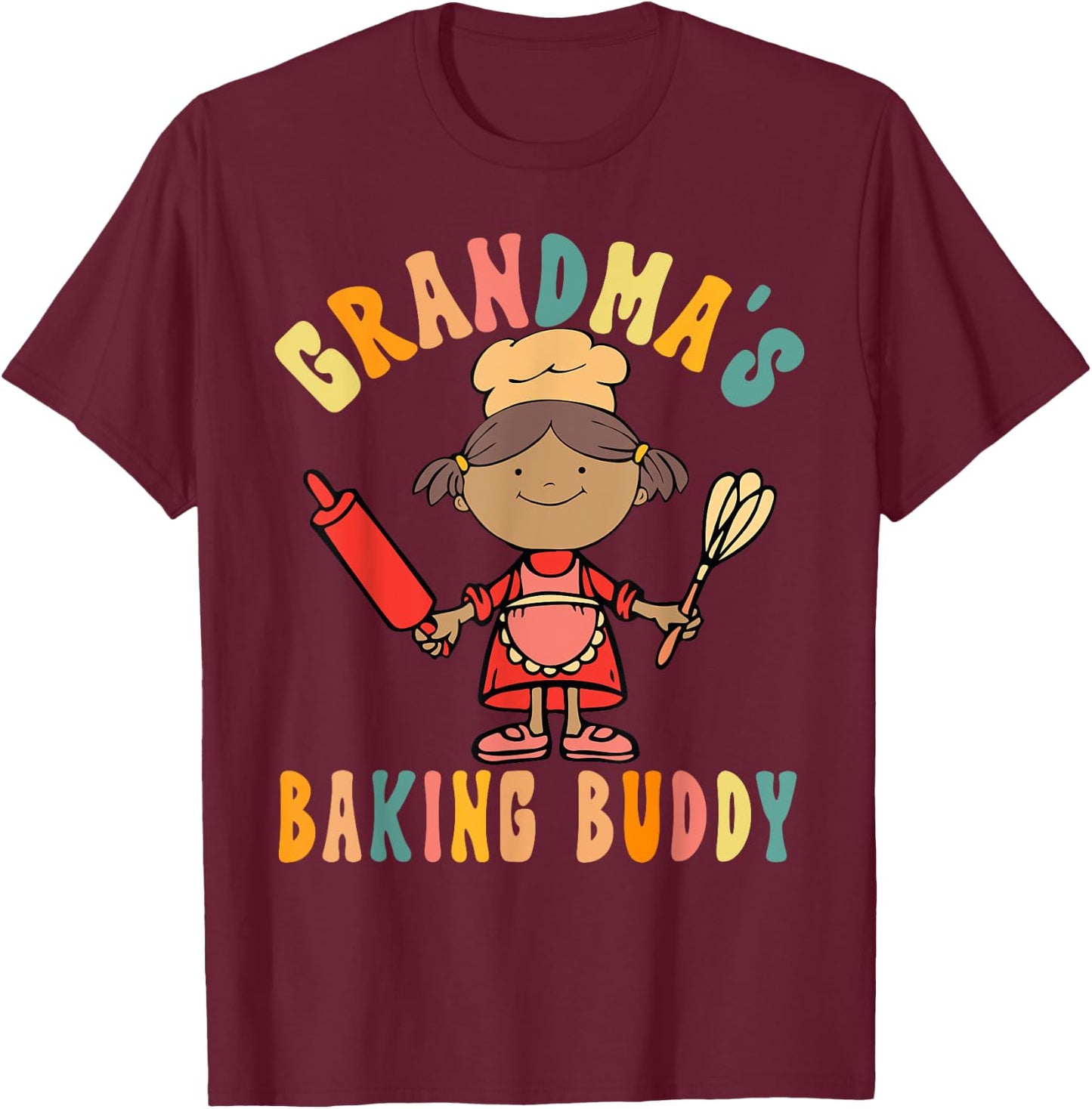 Groovy Grandma's Baking Buddy For Kids Girl T-Shirt - T-Shirt | Maroon