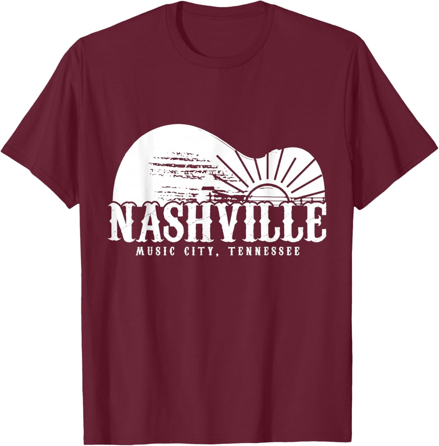 Nashville Tennessee Guitar Player Vintage Country Music City T-Shirt - T-Shirt | Maroon