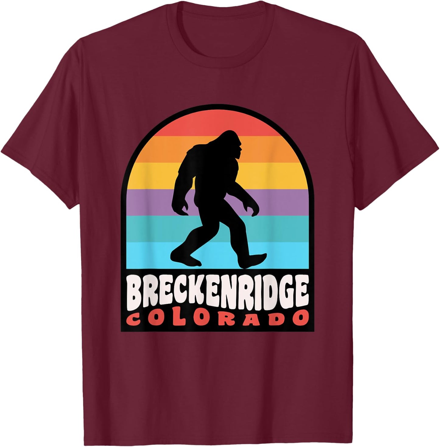 Breckenridge Colorado Bigfoot Sasquatch Retro Sunset T-Shirt - T-Shirt | Maroon