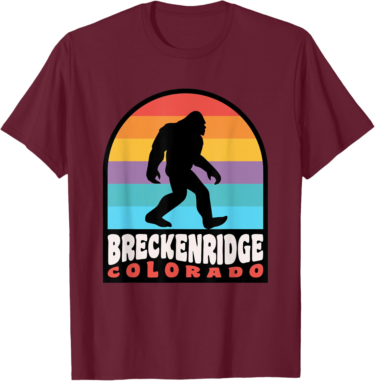Breckenridge Colorado Bigfoot Sasquatch Retro Sunset T-Shirt - T-Shirt | Maroon