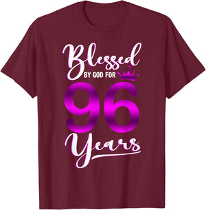 Vintage Blessed by God For 96 Years Old Happy 96th Birthday T-Shirt - T-Shirt | Maroon