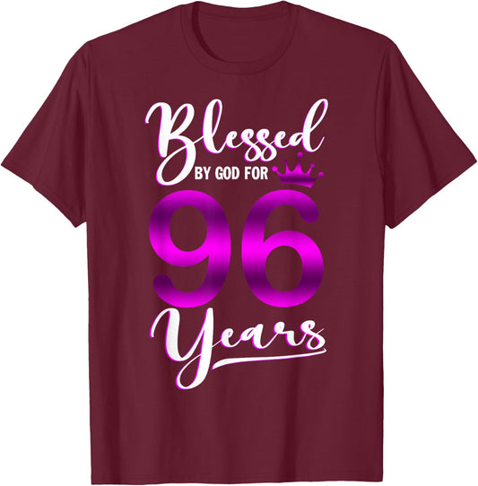 Vintage Blessed by God For 96 Years Old Happy 96th Birthday T-Shirt - T-Shirt | Maroon