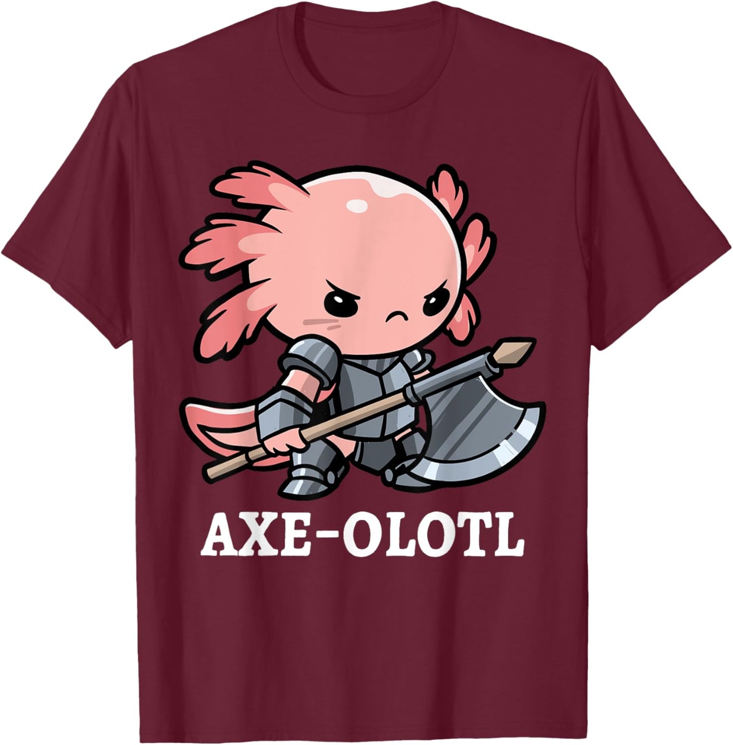 Axe-olotl Warrior Axolotl Mexican Salamander Axe Fighter T-Shirt - T-Shirt | Maroon