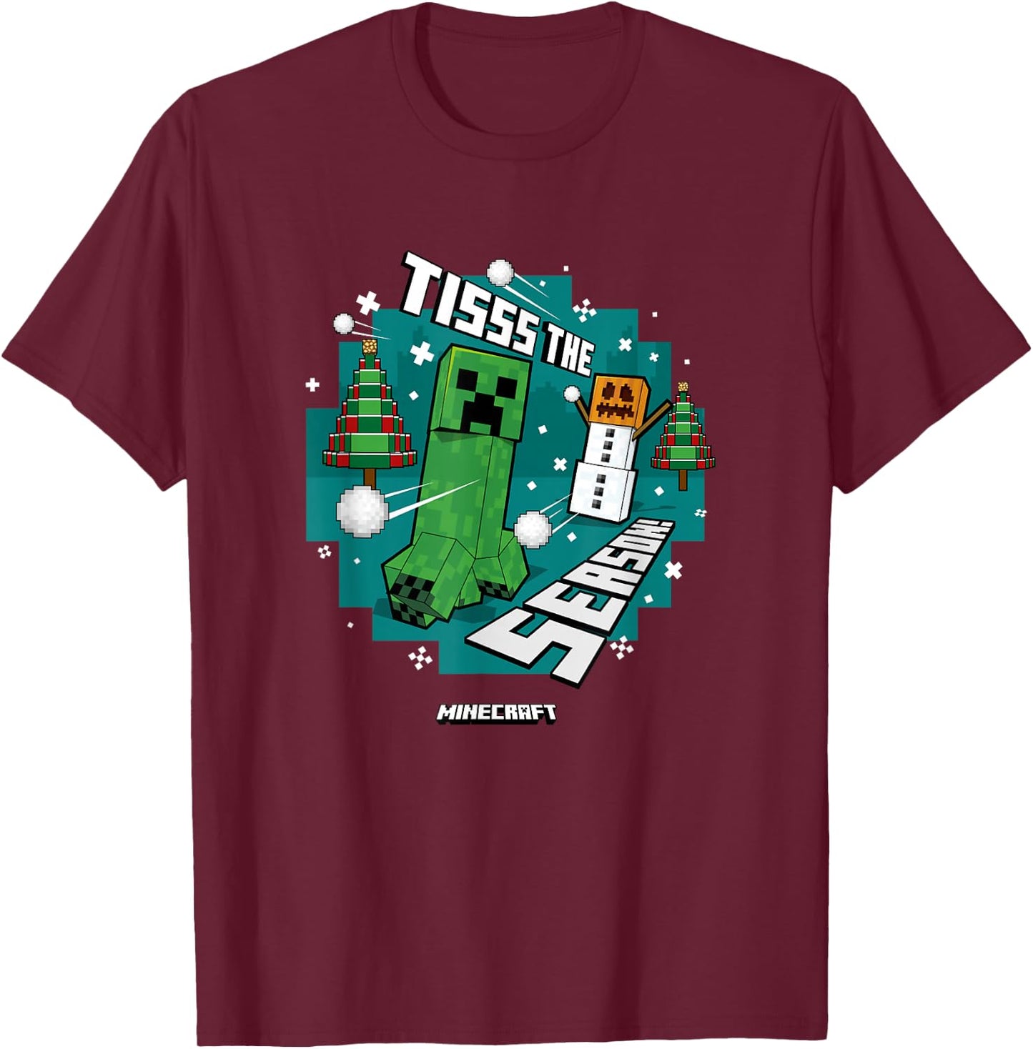 Minecraft Christmas Tisss The Season! Creeper Snowballs T-Shirt - T-Shirt | Maroon