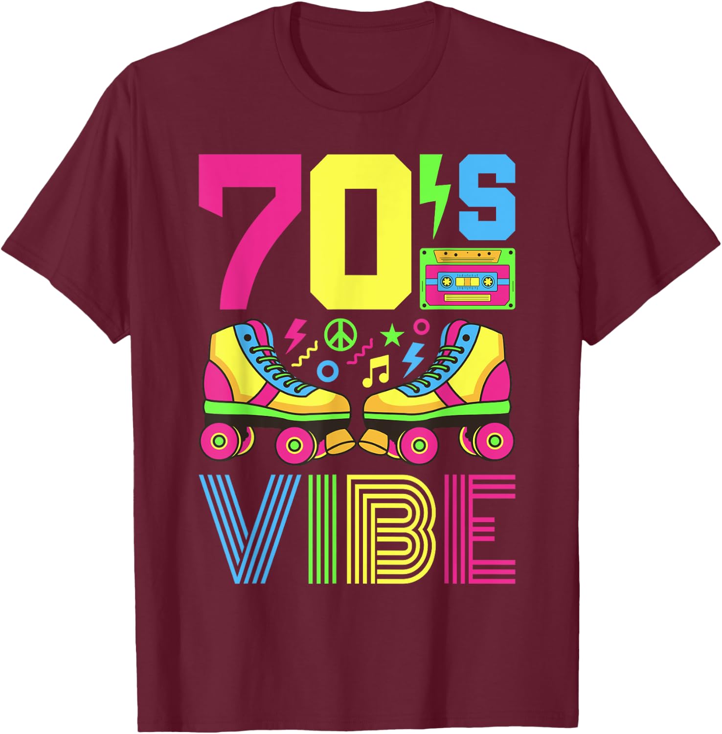 70s Vibe 1970s Fashion Theme Party Outfit Seventies Costume T-Shirt - T-Shirt | Maroon