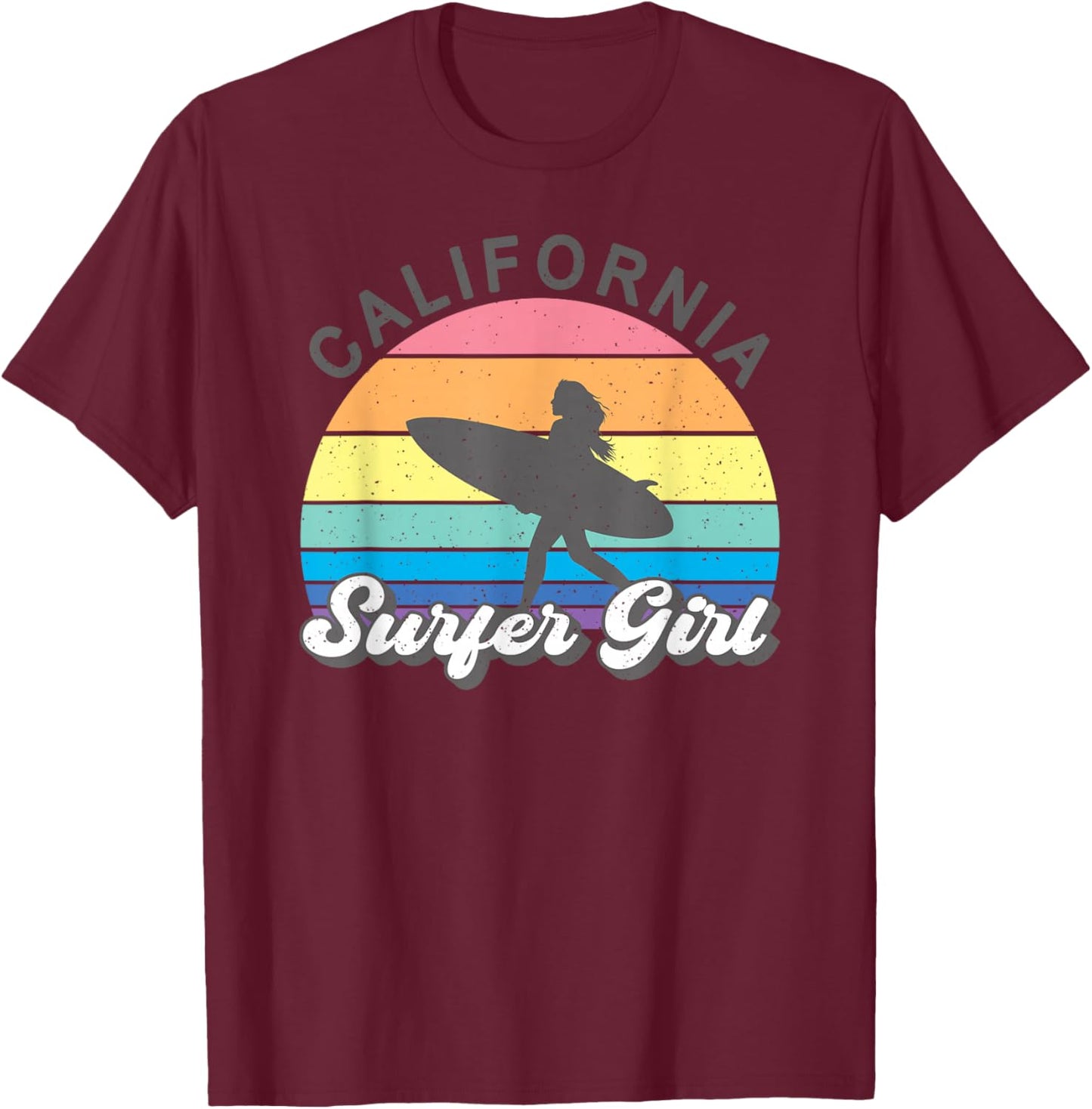 Surfer Girl California Surfing Surf Beach Women Cute Summer T-Shirt - T-Shirt | Maroon