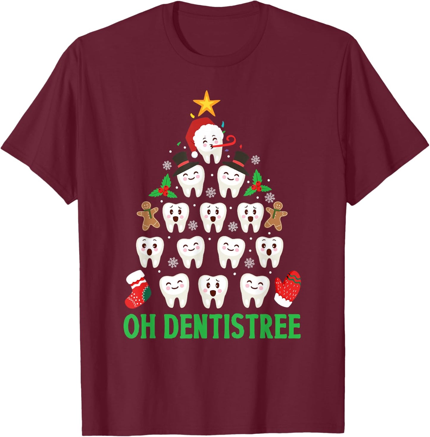 Christmas Dentist Shirt Oh Dentistree Funny Xmas Dental T-Shirt - T-Shirt | Maroon