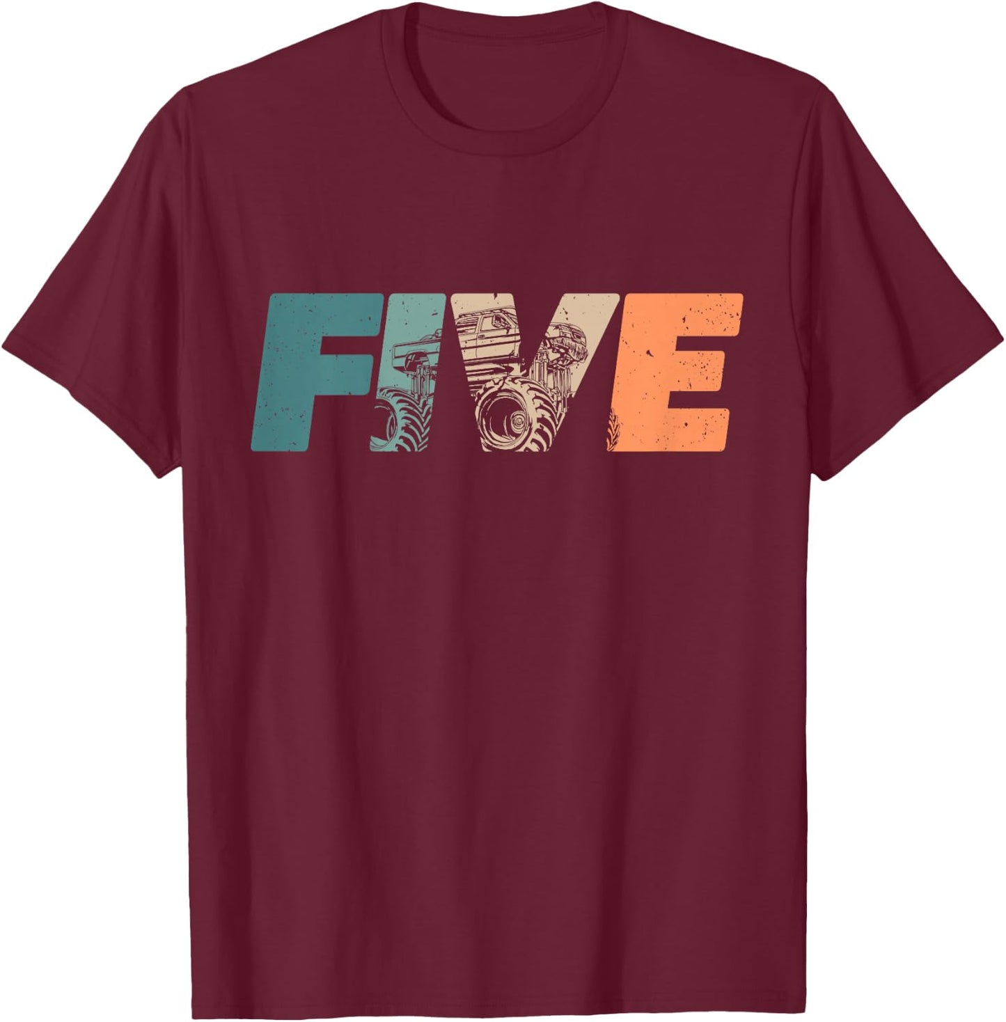5 Year Old Shirt 5th Birthday Monster Truck Boys Girls Kid T-Shirt - T-Shirt | Maroon