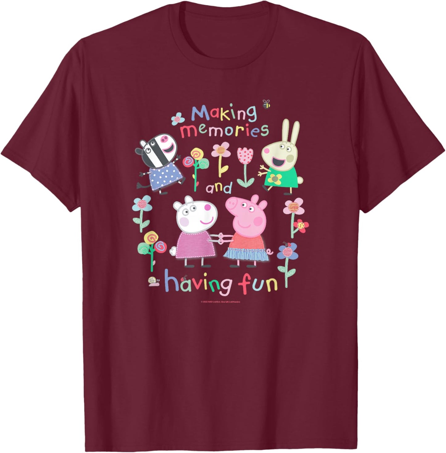 Peppa Pig Making Memories and Having Fun Garden Party Sketch T-Shirt - T-Shirt | Maroon
